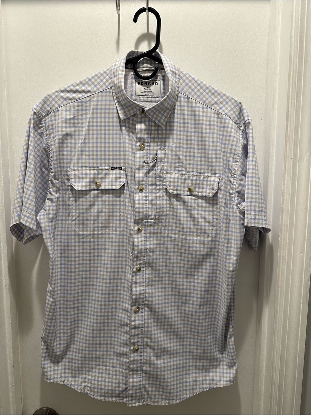 Poncho Light Blue & White Check Short-Sleeve Button-Down Shirt